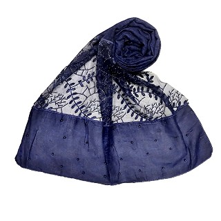 Net hijab with moti and diamond work - Navy blue